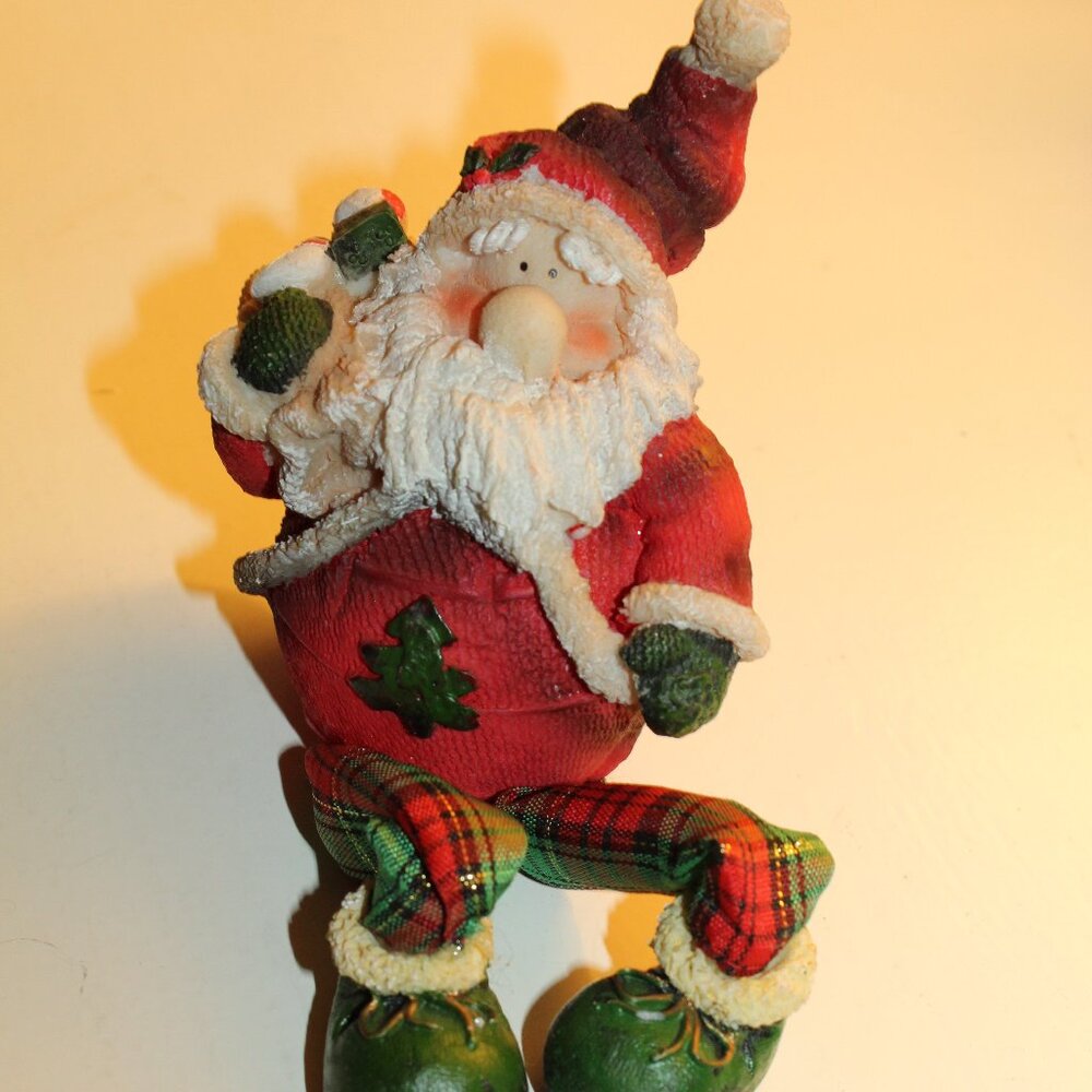 Super Cute Vintage 8" Resin Santa Claus with Long Fabric Legs